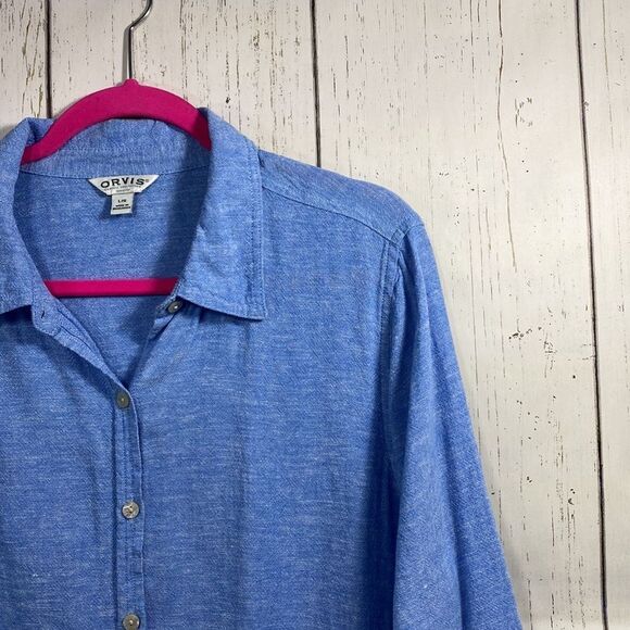 Orvis Womens Button Up Long Sleeve Linen Blend Shirt - Picture 3 of 16